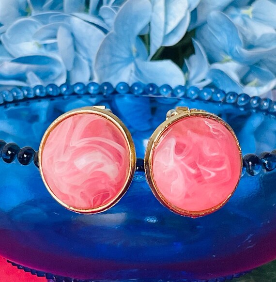 Boucles D'oreille Vintage à Clips - Coeur Rose En Plastique Et Strass - Neuf Sans Emballage
