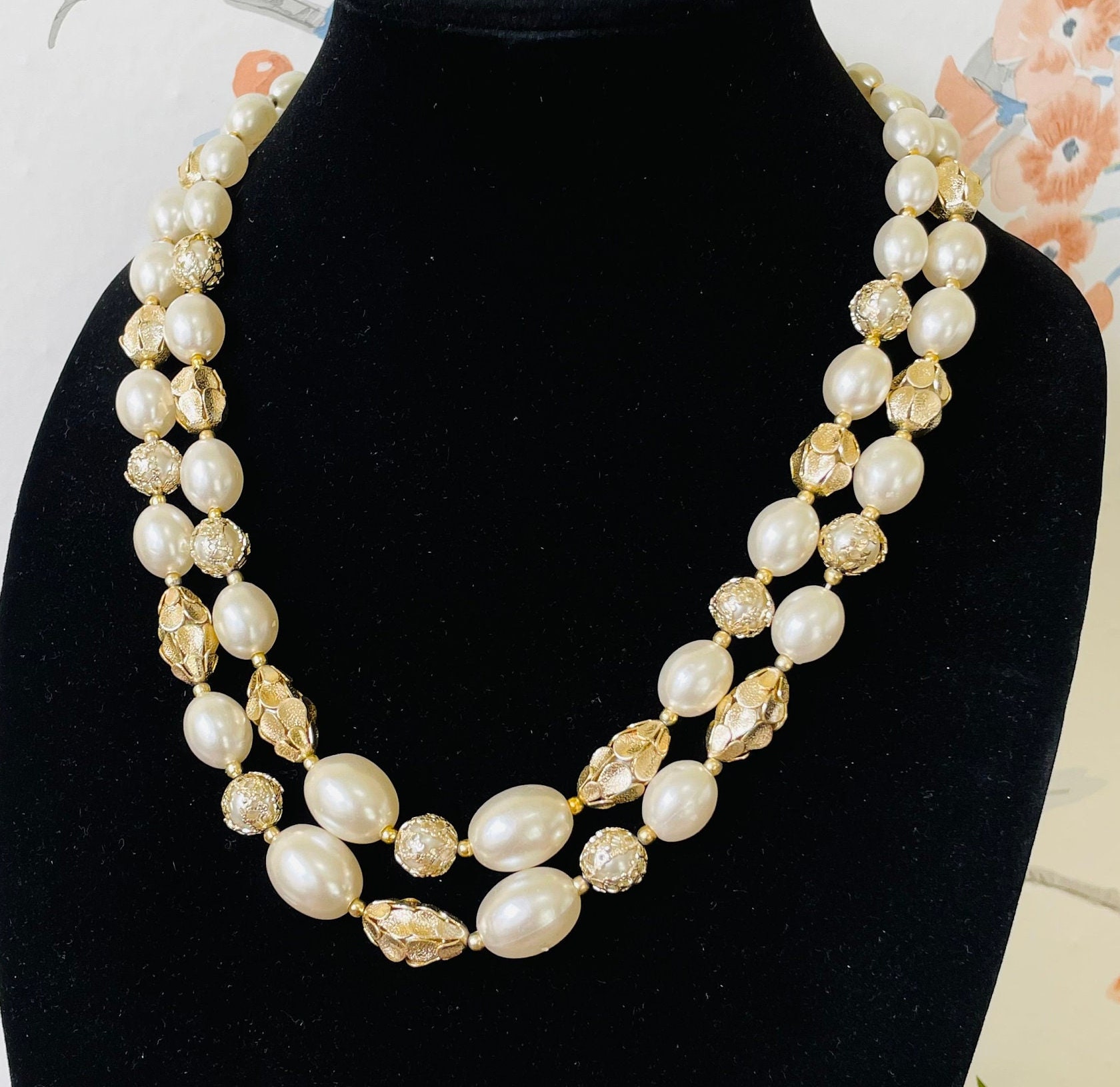 Vintage 1950s Hong Kong Pearl Necklace | Double Strand