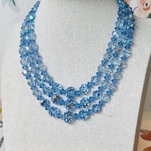 Collier Vintage Années 70 Perle Noire Et Cristal Translucide - Occasion