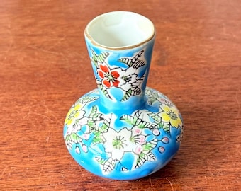 Enesco Japan Miniatur Vase: Handbemaltes Blaues Blumenporzellan, 1950er Jahre Vintage
