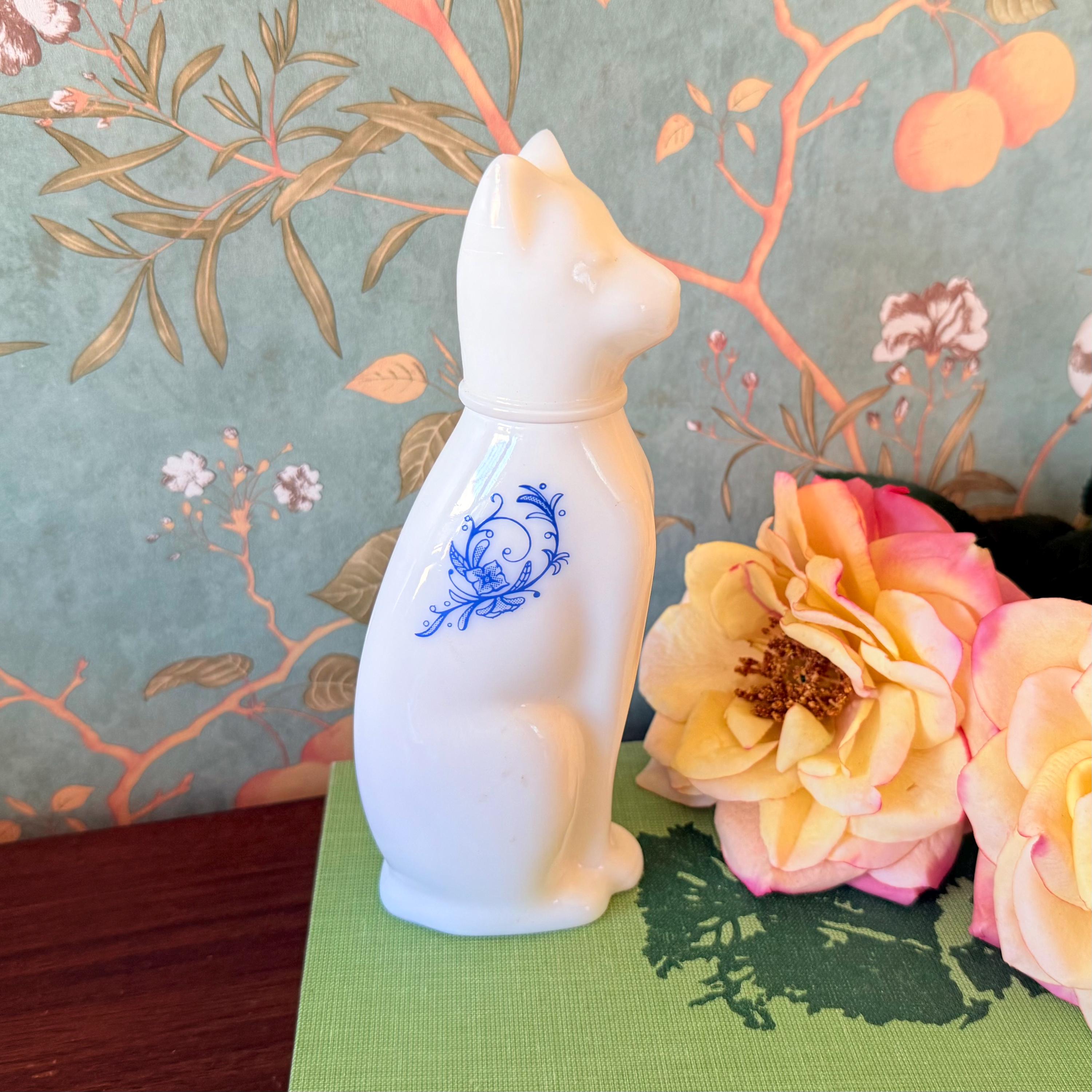 希少 AVON 1970年代 電話 ヴィンテージ香水瓶 パフュームミルクガラス* Vintage Avon Ming Cat Perfume Bottle: Charisma Cologne, 1970s Milk
