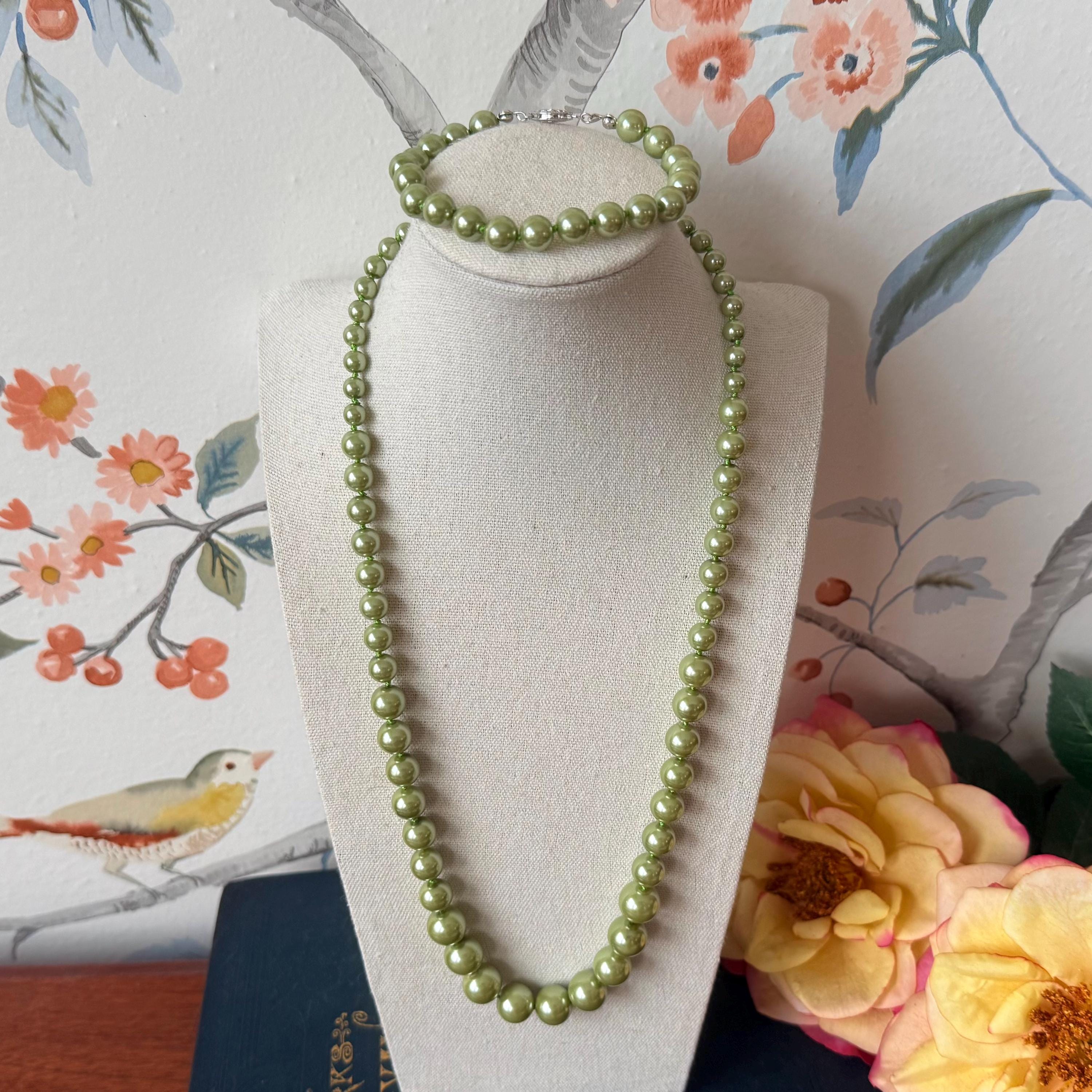 ネックレス・ペンダント Handmade green pearl necklace Grassman Blake Celadon Pearl Necklace Bracelet Set | Sterling