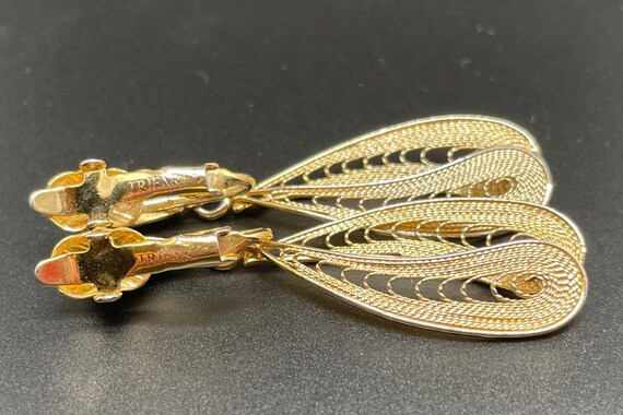 Boucles D'oreilles Vintage Crown Trifari - Forme Feuille, Clips Argenté, Signées, Occasion