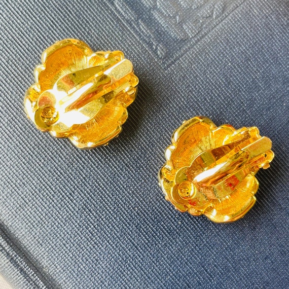 Vintage Swarovski Crystal Pave Gold Clip Earrings… - image 6