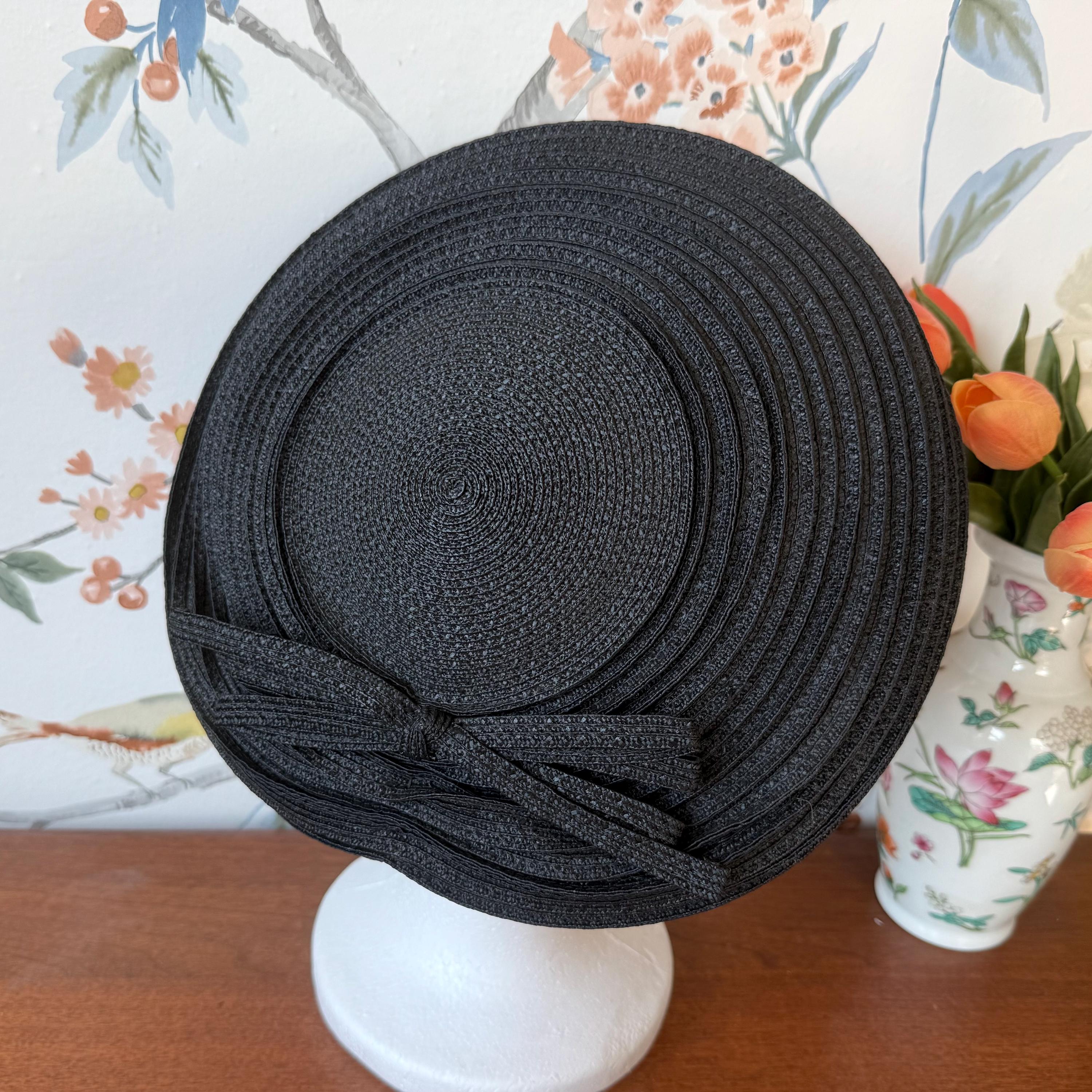 Vintage Christian Dior Chapeaux Black Straw Tilt Hat | 1960s 