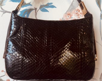 AB Attanasio Borse Italy Genuine Snakeskin Handbag | Italian Leather Shoulder Bag | Adjustable Strap Purse | Luxury Vintage Exotic Leather