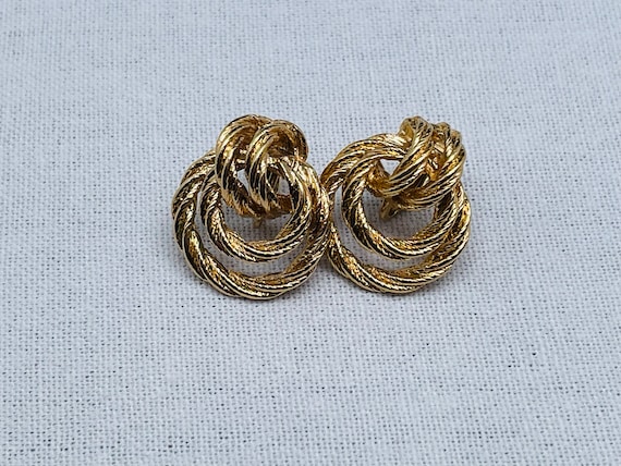 Vintage Avon Gold Rope Twist Knot Circles Clip On Ear… - Gem