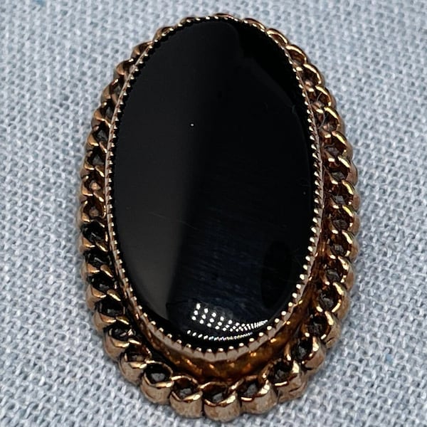 Vintage Catamore 12K Gold Black Tourmaline Framed Oval Brooch (1950’s)