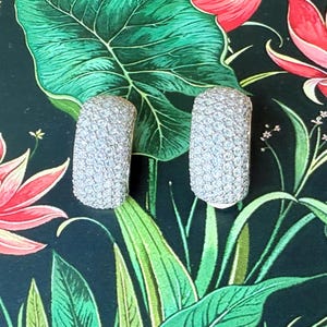 Vintage Swarovski Crystal Pave Half Hoop Clip On Earrings | Gold Statement Earrings | 1980s Swarovski Jewelry | Swan Logo Signed Earrings
