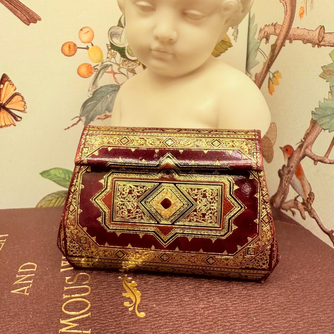 Vintage Embossed Leather Coin Purse | Gold Tooled Mini Wallet ...