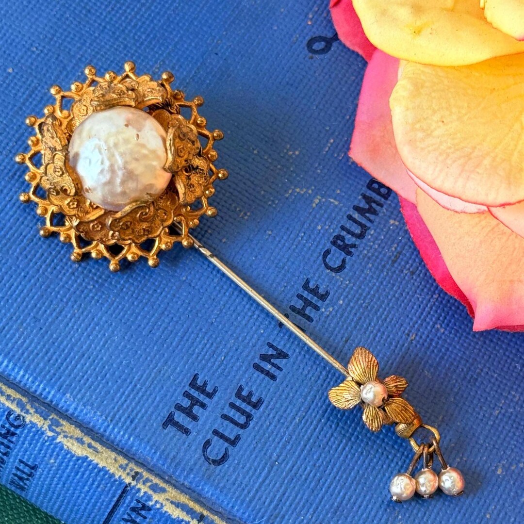 Sorrell Stick Pin Vintage Miriam Haskell Stick Pin: 1950s Baroque Pearl Gold Filigree - Etsy