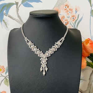 Vintage 1950s Austrian Crystal Statement Necklace | Art Deco Gatsby Glam Bridal Jewelry | Elegant Midcentury Estate Gift for Her