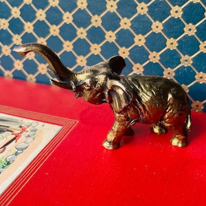 Vintage Brass Elephant Figurine | Trunk Up Lucky Charm | Hindu Prosperity Symbol | Asian Decor Gift