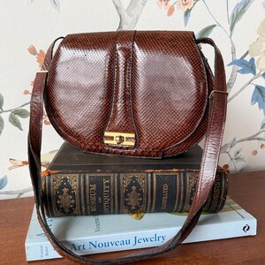 Vintage Snakeskin Crossbody Bag | Genuine Brown Python Leather Purse | 1970s Argentine Leather Shoulder Bag | Boho Exotic Skin Handbag