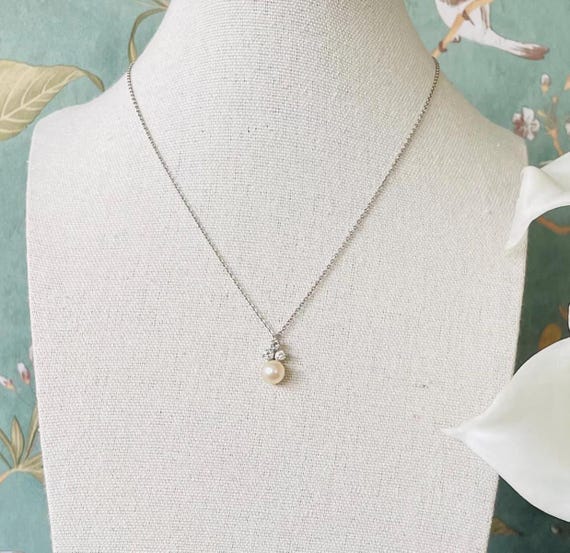 Vintage Krementz Cultured Pearl Austrian Crystal 14K White Gold Pendant Necklace 1950s Jewelry Elegant Bridal Jewelry Etsy Canada