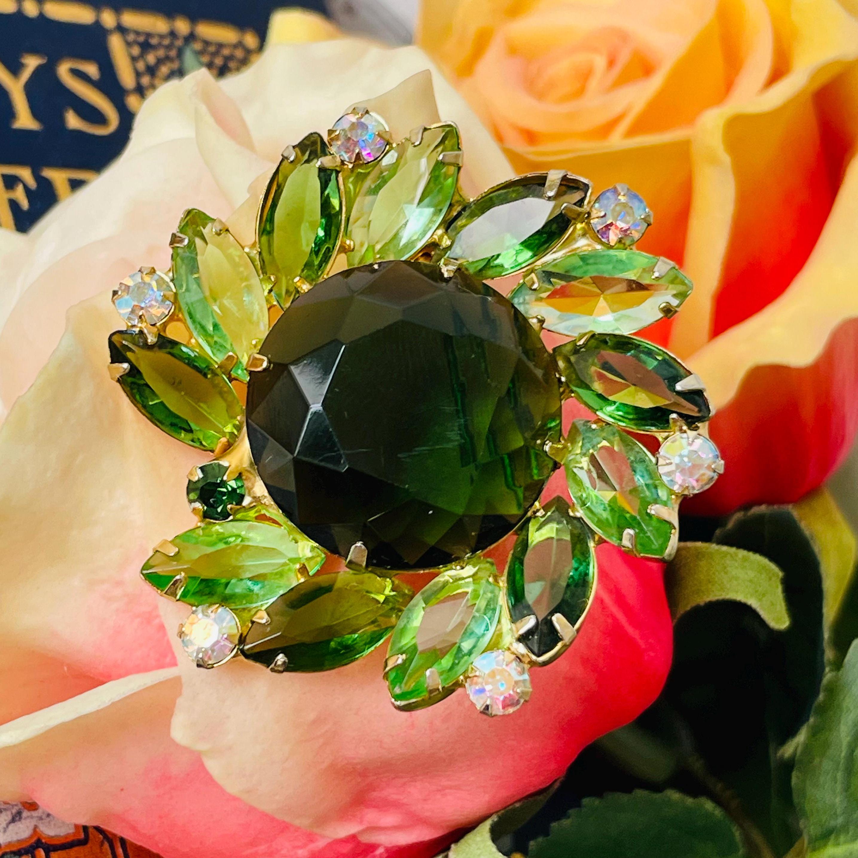 Broche Vintage Grande Fleur Verte En Relief - Bijou Imposant, Référence *3272, Occasion