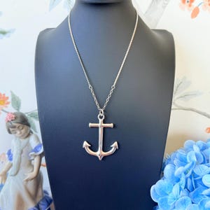 Vintage Rhodium Plated Anchor Pendant Necklace - 1980s Nautical Jewelry