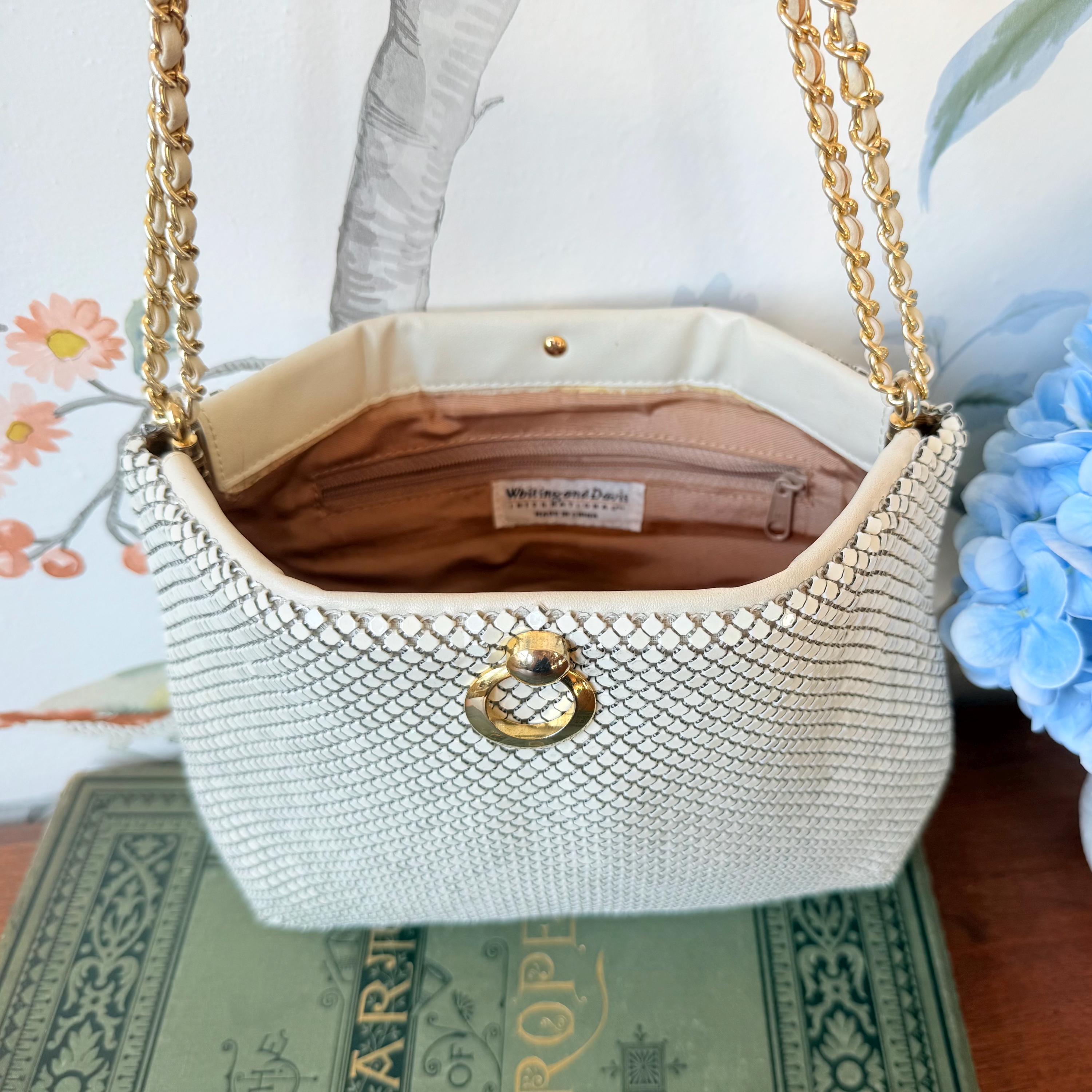 タイムセール　アンティーク　Whiting & Davisメッシュ　ハンドバッグ 1970年代のWhiting & Davis製ホワイトメッシュハンドバッグ