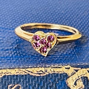 Anello vintage Sarah Coventry Heart: cristallo di ametista Michelle del 1977, misura 5,75