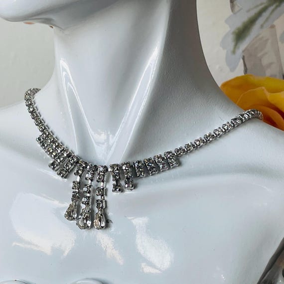 1940s Kramer Crystal Fringe Necklace | Vintage Art Deco Bridal
