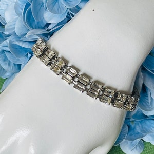 Vintage Weiss Crystal Tennis Bracelet | 1950s Double Row Rhinestone Cuff | Signed Mid Century Estate Jewelry