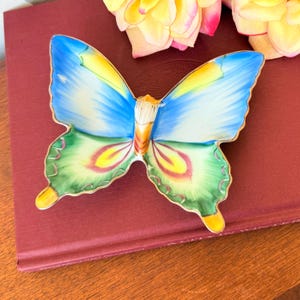 Vintage Porcelain Butterfly Dish Wall Hanging | 1950s Made in Japan Collectible Decor Dish | Hand Painted Royal Sealy Style Trinket Plate