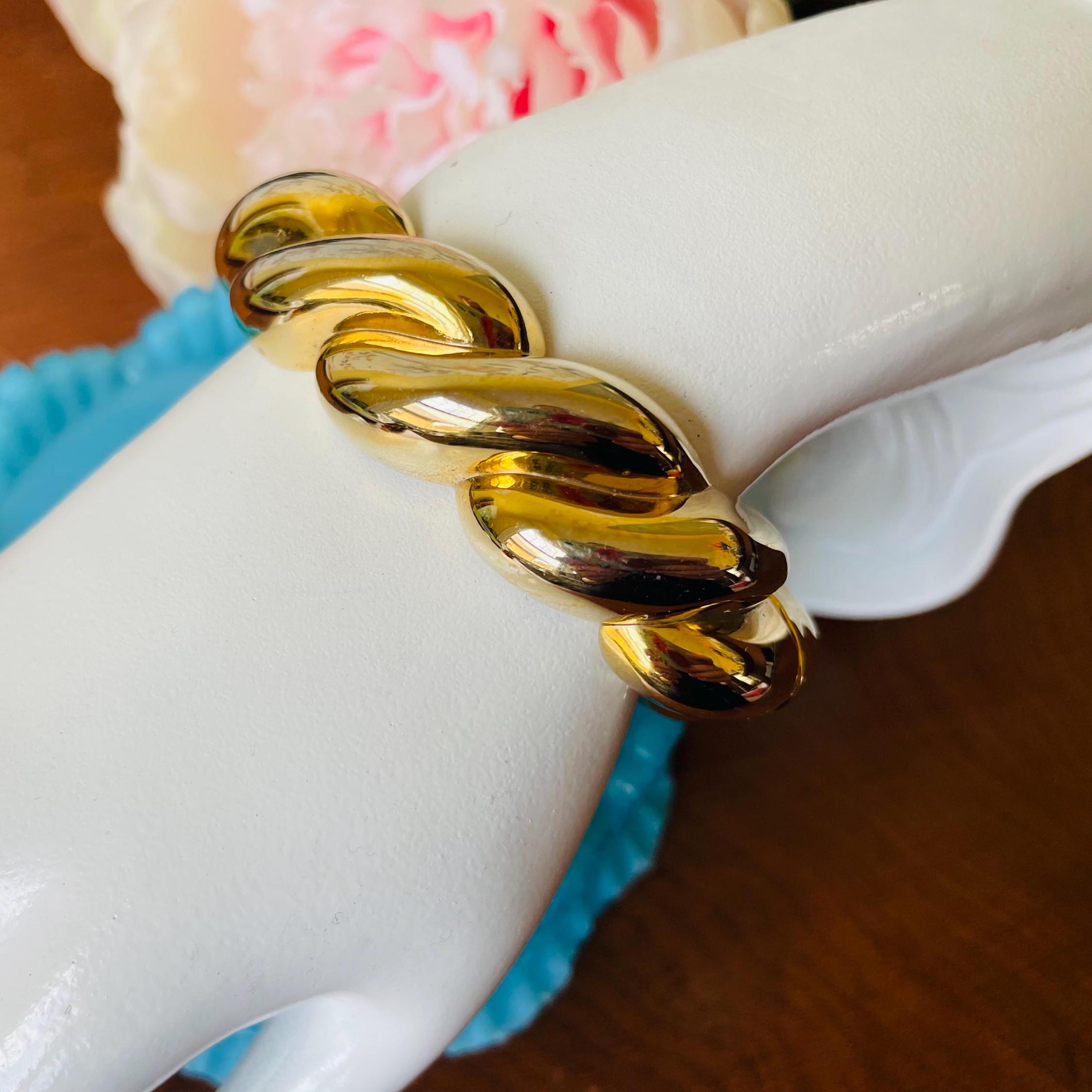 1980s Gold Rope Clamper Bracelet | Vintage Chunky Statement Cuff