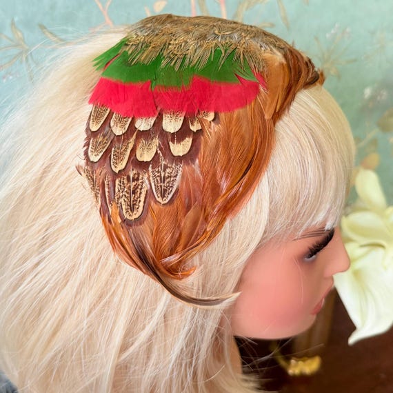 1950s Feather Fascinator: Valerie Modes Ring-necked Pheasant  display picture 3