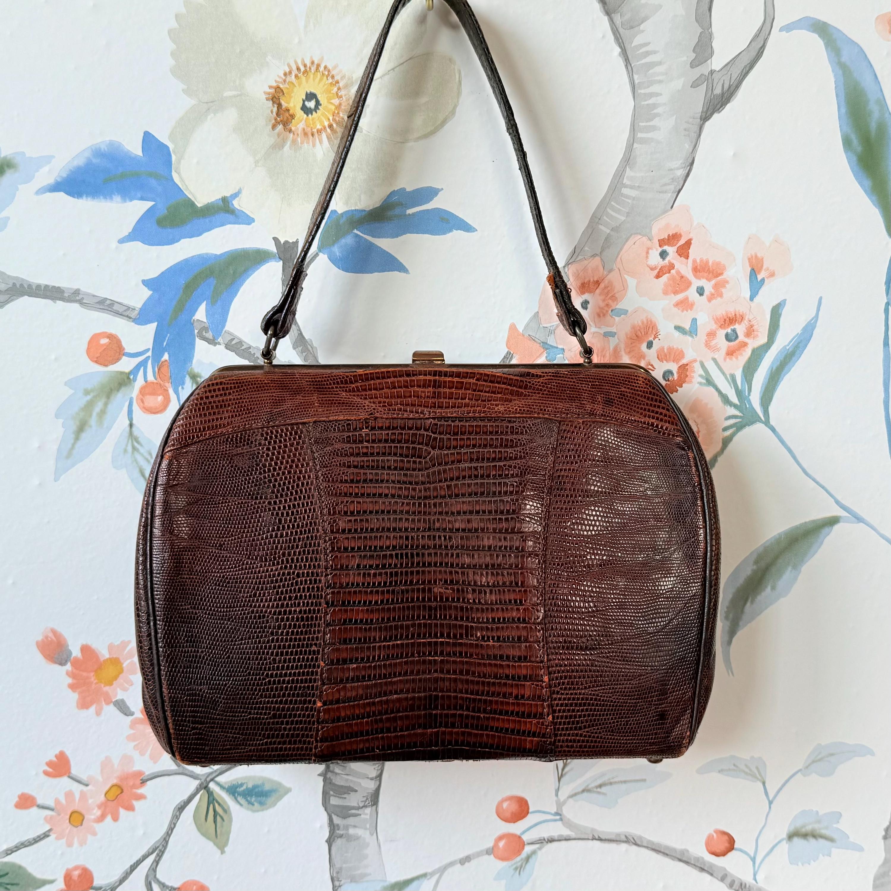 【美品】Lizard skin リザード レザー 蜥蜴革/金具/ハンドバッグ KUROZAN LIZARD (クロザンリザード)｜漆×リザードの革財布