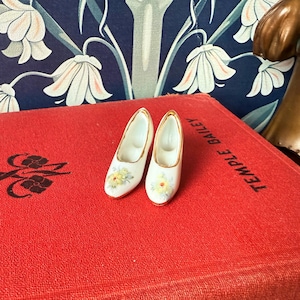 Limoges France Miniature Porcelain High Heel Shoes | Vintage 1950s Doll Shoe Figurines | Floral Gilded Tiny Heels | French  Glass Shoe Decor