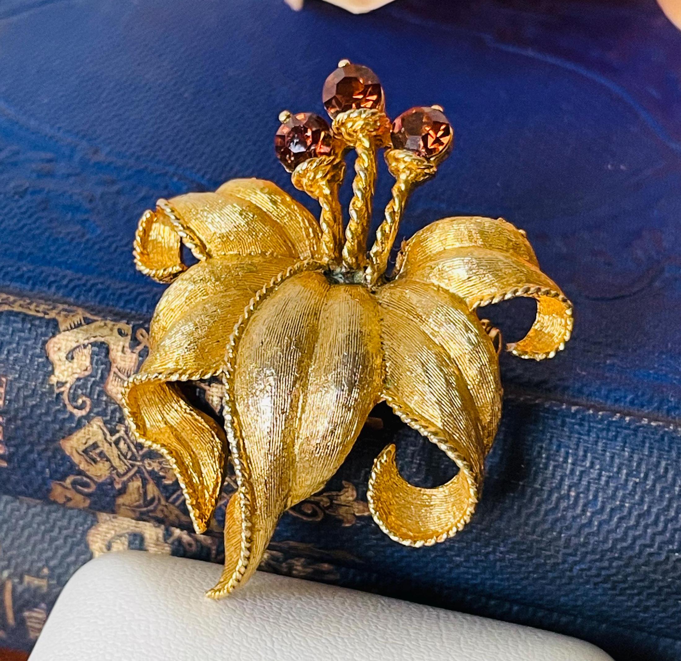 Broche Ancienne Vintage En Or Avec Cristaux Et Topaze - Modèle 5127 - État Superbe - Bijou Fantaisie Pour Femme