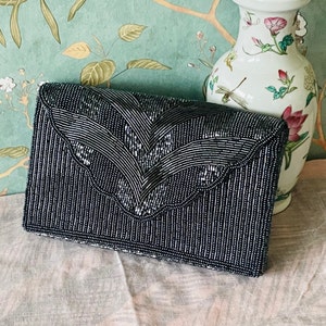 Vintage Danieli Beaded Clutch | 1960s Art Deco Gunmetal Evening Bag | Cocktail Party Purse | Gift for Her, Mom, Bride, Friend