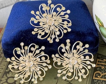 1958 Sarah Coventry Stardust Brooch Earrings Set | Atomic Starburst Rhinestone Jewelry