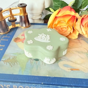 Wedgwood Green Jasperware Trinket Box | Muse & Pegasus Cameo Celadon Pentafoil Box | Vintage 1970s England Keepsake Dish | Chateaucore Gift