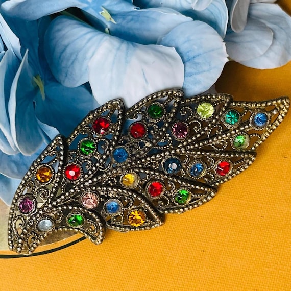 Little Nemo Leaf Brooch: 1930s Art Deco Rhinestone Pin