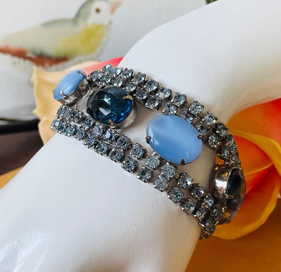 1950s'　bluecolor　rhinestone　bracelet 1950s Multi Blue Rhinestone Bracelet - Etsy