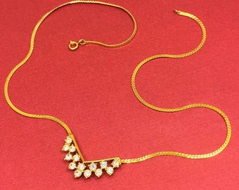 Vintage Avon Gold Crystal Necklace | Majestic Collection 1990 | Simulated Diamond Chevron Pendant | Signed Avon Necklace