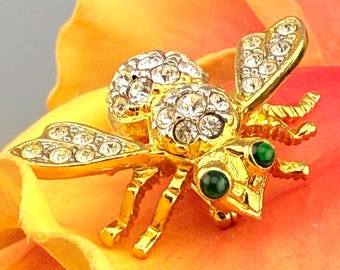 Épingle abeille vintage signée Joan Rivers, épingle abeille en cristal