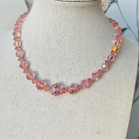 Collier Vintage Années 1950-1960 Pâte De Verre Facettée Strass - Vert Et Rouge - Occasion