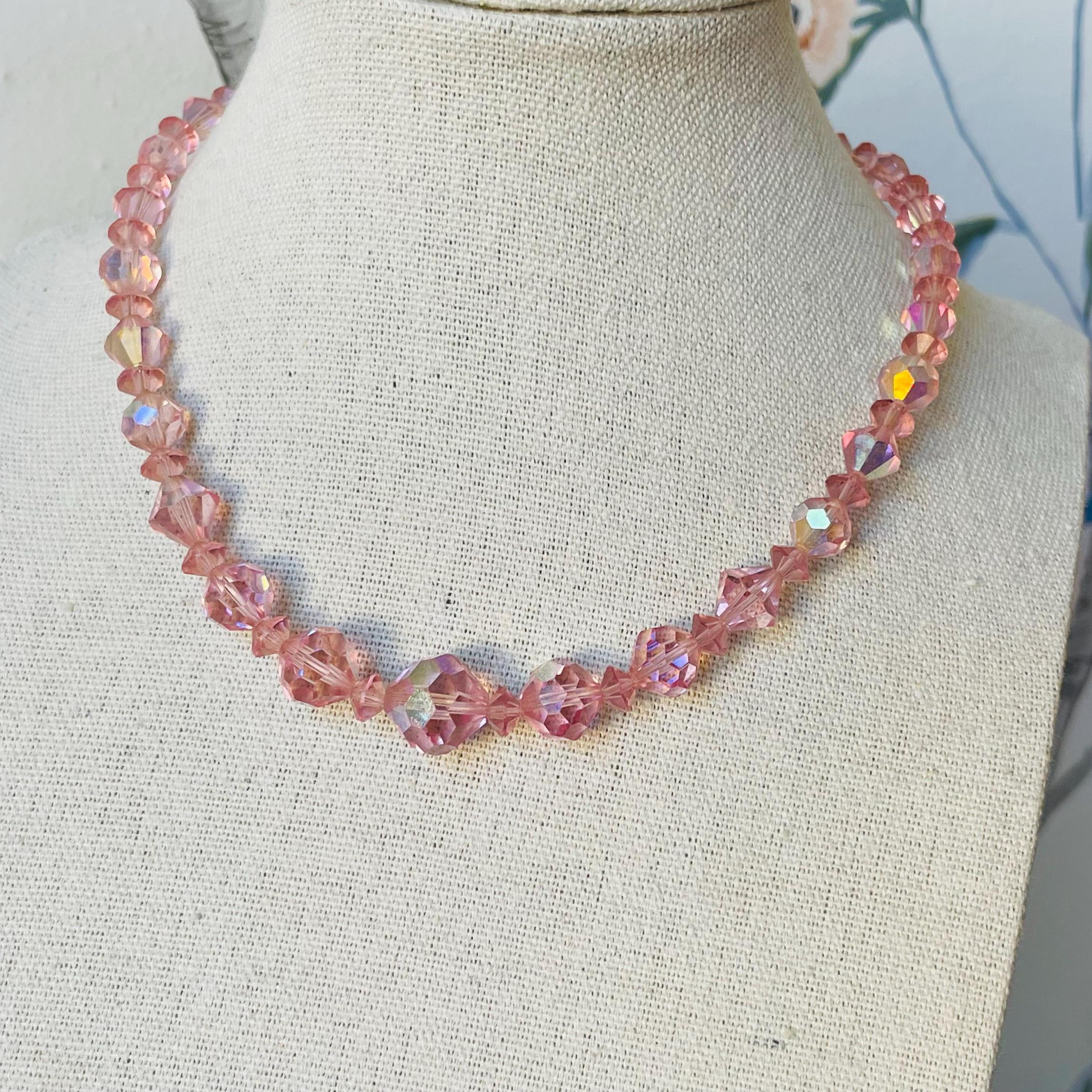 Vintage Pink Crystal Choker Necklace | 1950s Austrian Glass Bridal 