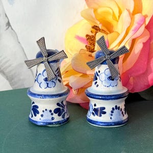 Delft Blue Windmill Shakers | 1960s Dutch Porcelain Salt & Pepper Set | Vintage Kitchen Decor