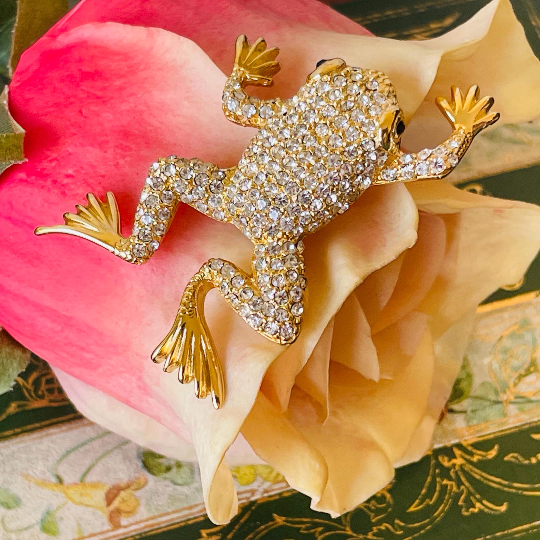 Vintage Christian Dior Swarovski Crystal Frog Brooch | 1980s