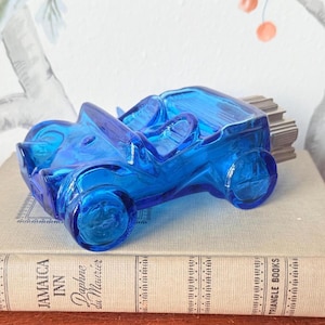 Botella vintage Avon Dune Buggy: decantador de coche de vidrio azul cobalto de 1971