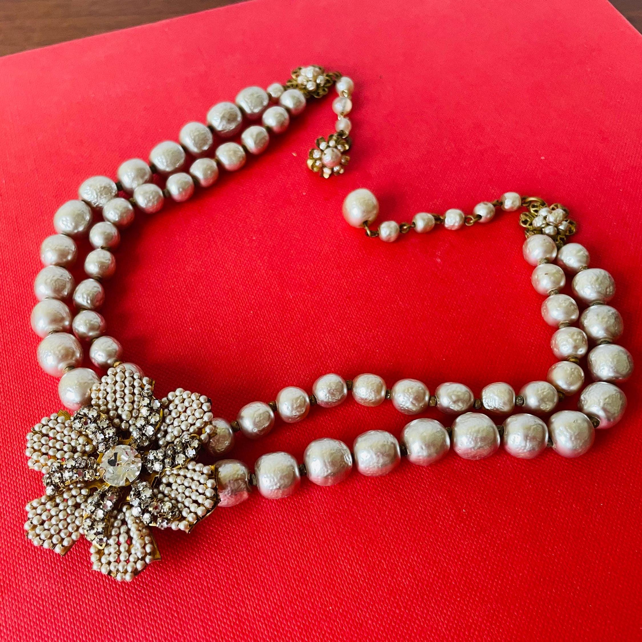 Miriam Haskell Pearl Flower Necklace | Vintage Signed Haskell