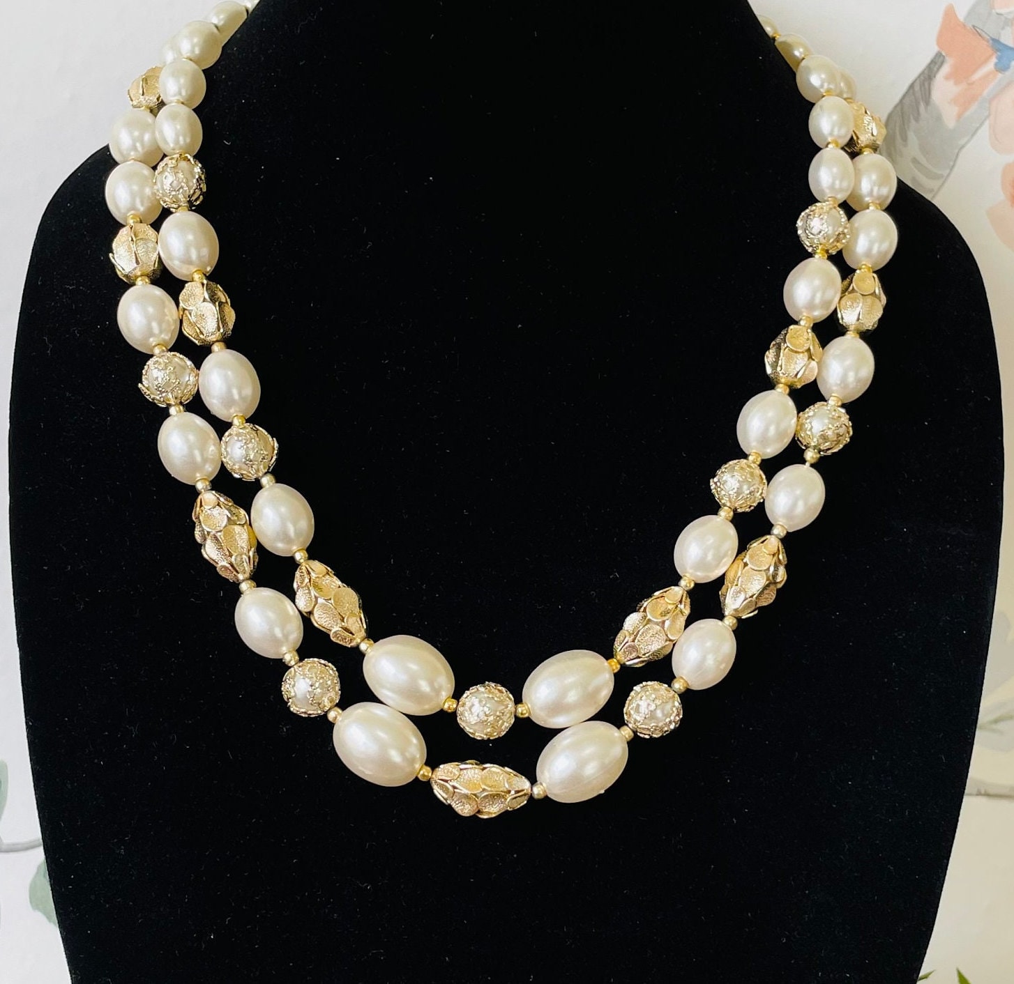Vintage 1950s Hong Kong Pearl Necklace | Double Strand