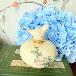 Frasco de perfume vintage Lenox Serenade: decantador de porcelana em formato de pássaro dos anos 80
