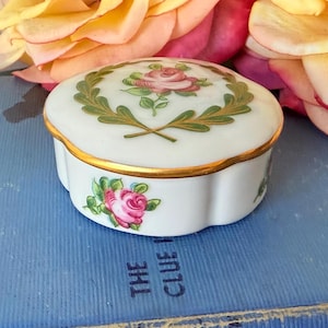 Vintage Limoges Porcelain Trinket Box: French Floral Gilded Vanity Decor