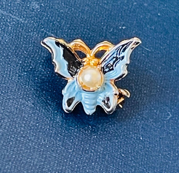Broche Vintage Papillon - Métal Doré Et émail Bleu/vert - Occasion