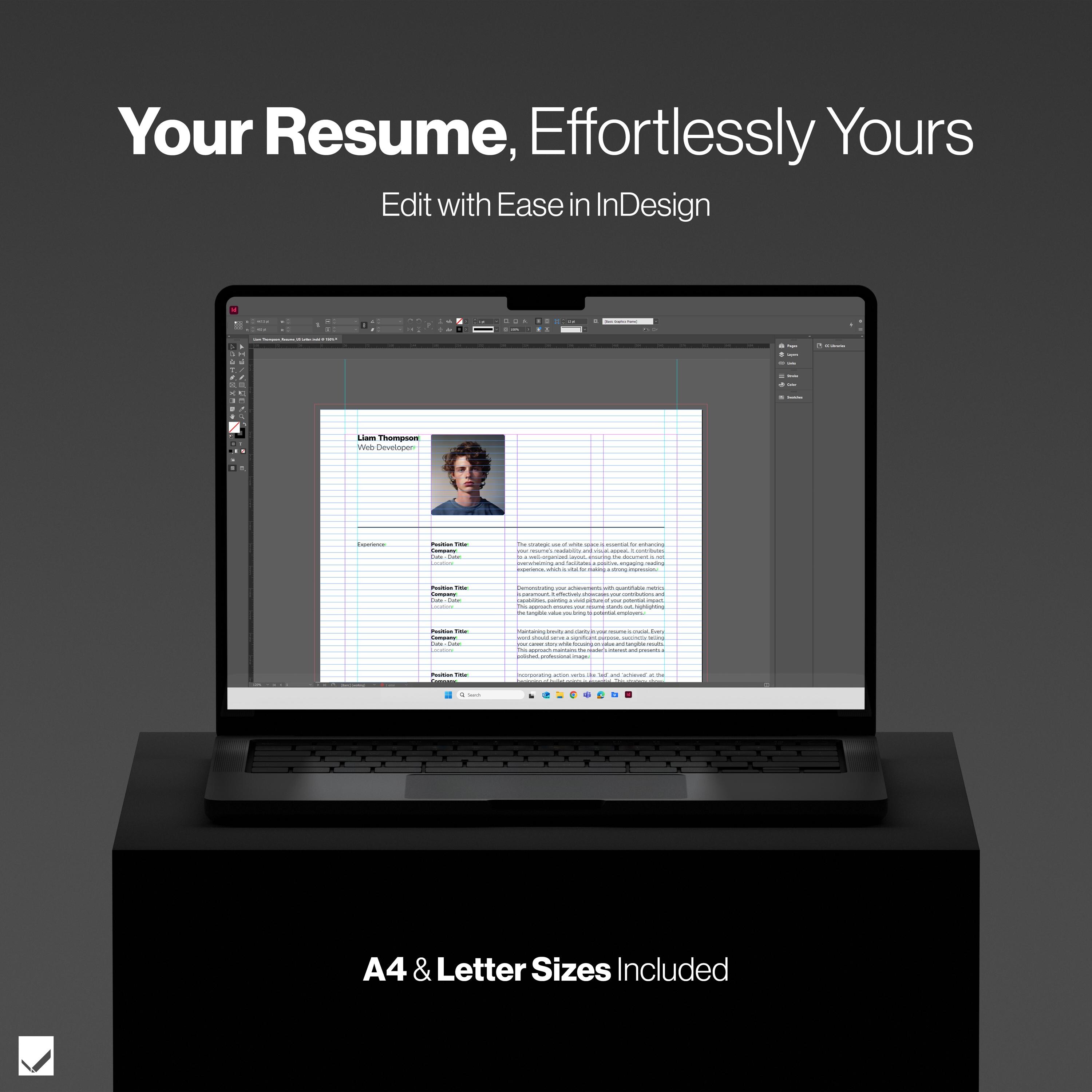Minimalist Indesign CV Template: Pro Swiss Style Resume With Matching ...