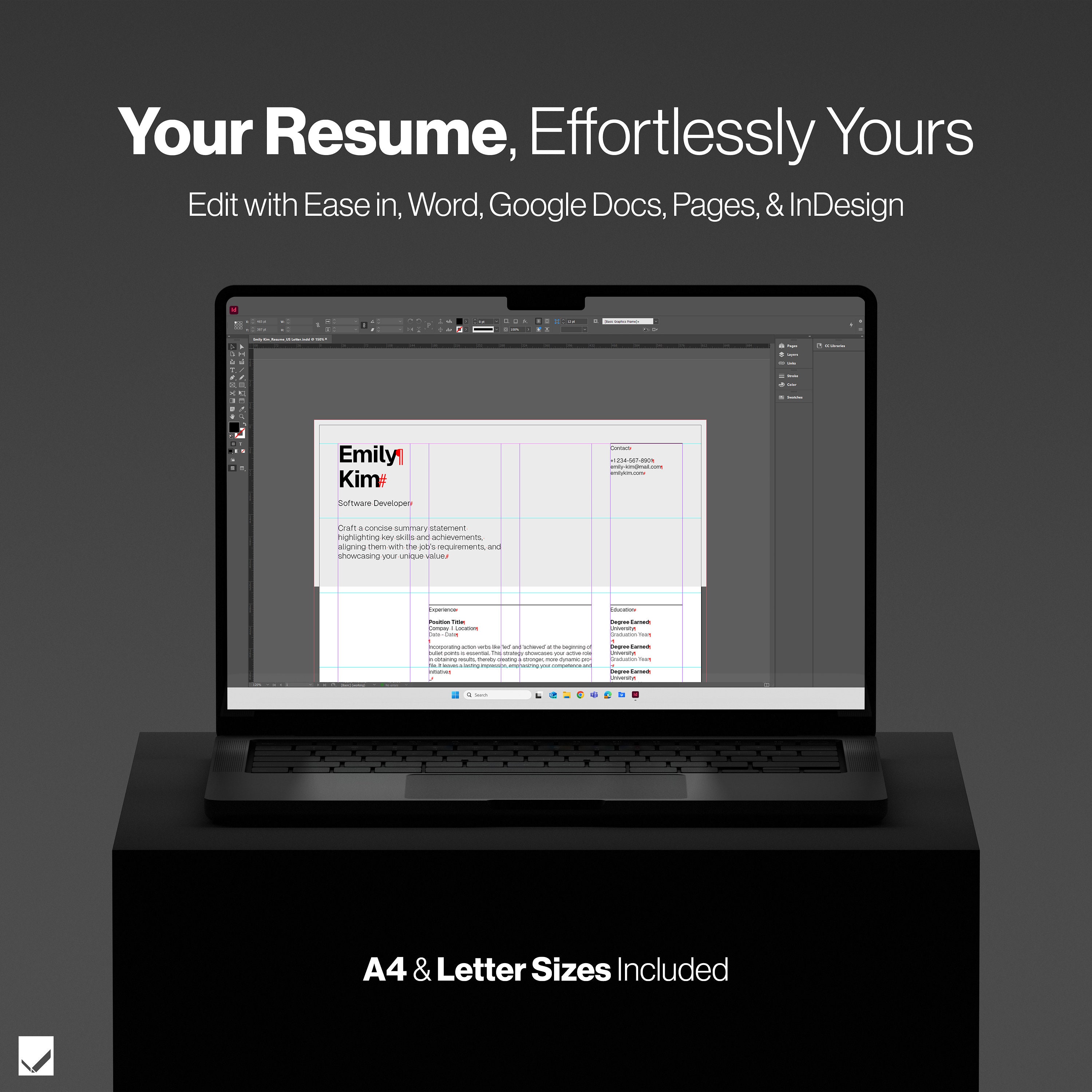 Indesign Resume Template, Professional Modern Resume Template, Word, Indesign, Google Docs, Pro